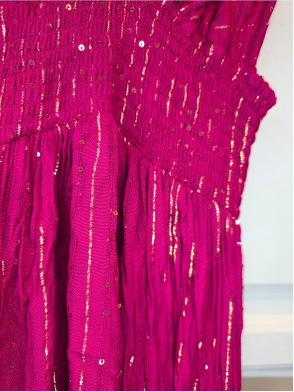 Sundress XS Red Gold Sequin Tie Strap Boho Resort Maxi Dress - Picture 7 of 11